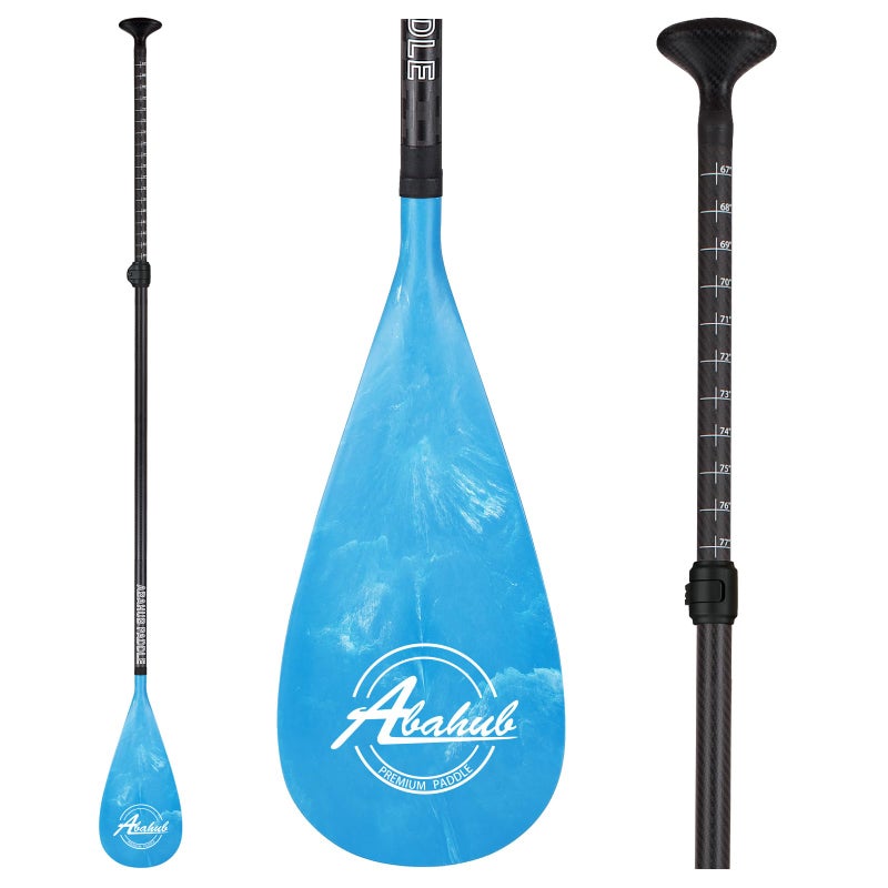 Abahub مجاذيف أباهوب كربون SUP، 1 × 3 أقسام قابلة للتعديل 67" - 86" عمود من ألياف الكربون، مجاذيف خفيفة الوزن للوقوف على اللوح، شفرة بلاستيكية بتصميم أزرق + حقيبة مجذاف - Image 1